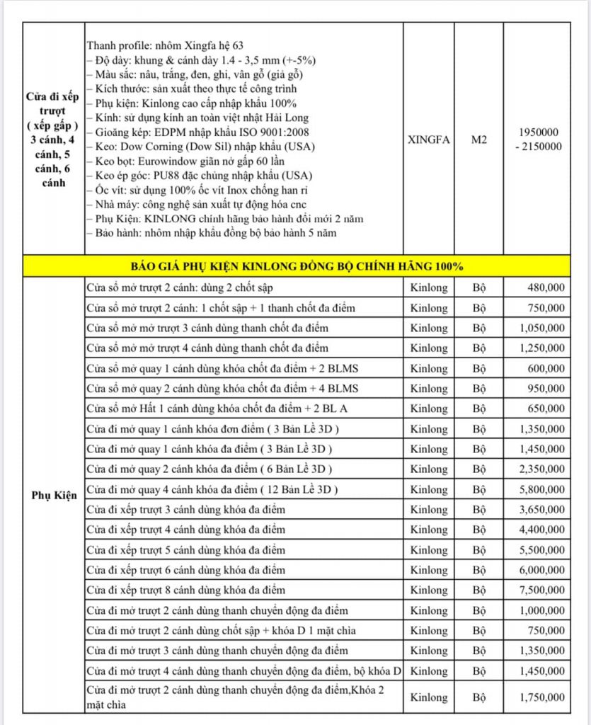 Báo giá cửa nhôm xinfga nhập khẩu